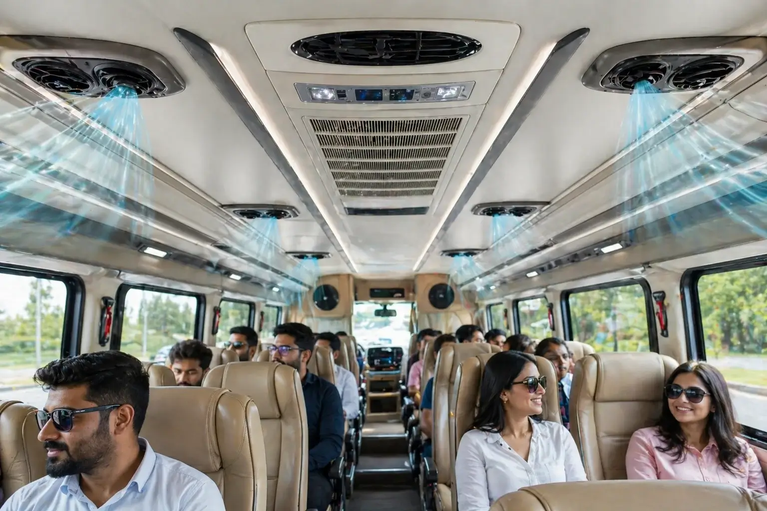 26 seater tempo traveller AC vents and air conditioning system